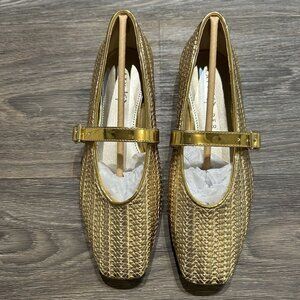 NEW Katy Perry The Evie Mary Jane Flats Size 7.5 37.5 Gold Metallic Memory Foam